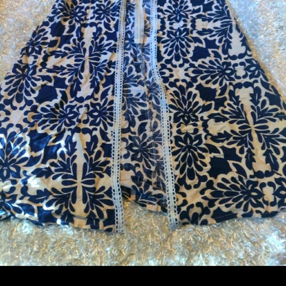 Women's Pantsuit Navy White Floral Dress And Pants Set Two Piece Long Flowy Sz M - Picture 5 of 9